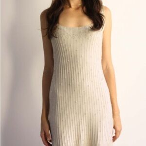 DKNY Cream Knit Beaded 100% Silk Dress